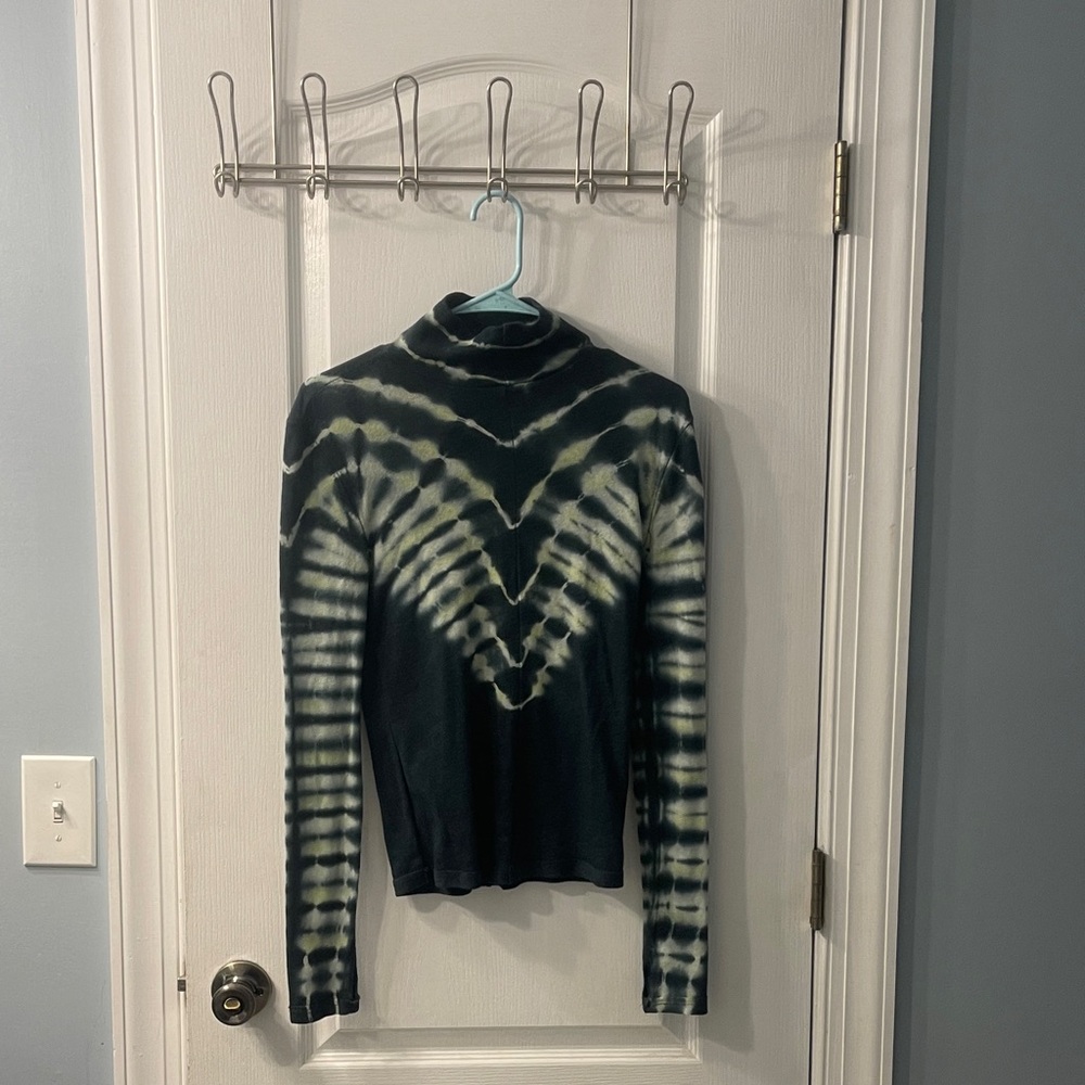 We The Free Black & Cream Tie-Dye Mock Neck Top